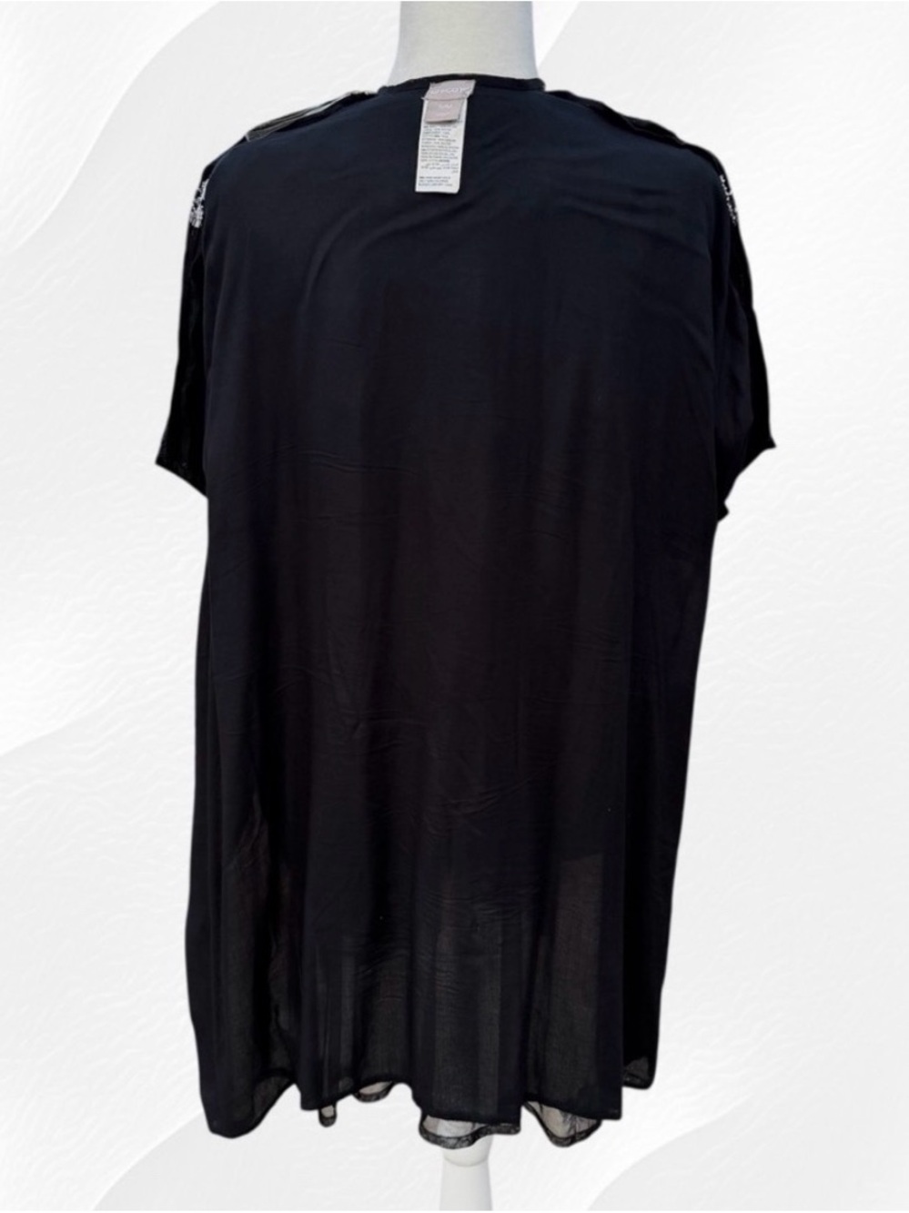 Chico’s Black and White Embroidered Mesh Overlay Open-Front Kimono, Women’s S/M - Picture 7 of 10